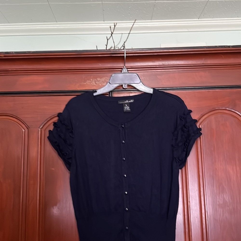 Willi Smith Blue Button Down Ruffled Short Sleeve… - image 2